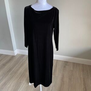 Black Velvet Midi Dress Long Sleeve Vintage Holiday Whimsygoth Witchy Women's M